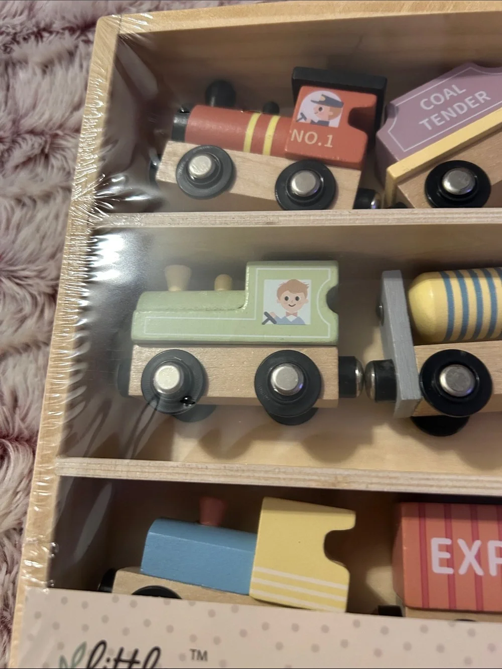 Little Fern Wooden Train Set - Multicolor Express Engine and Cars 13 pieces